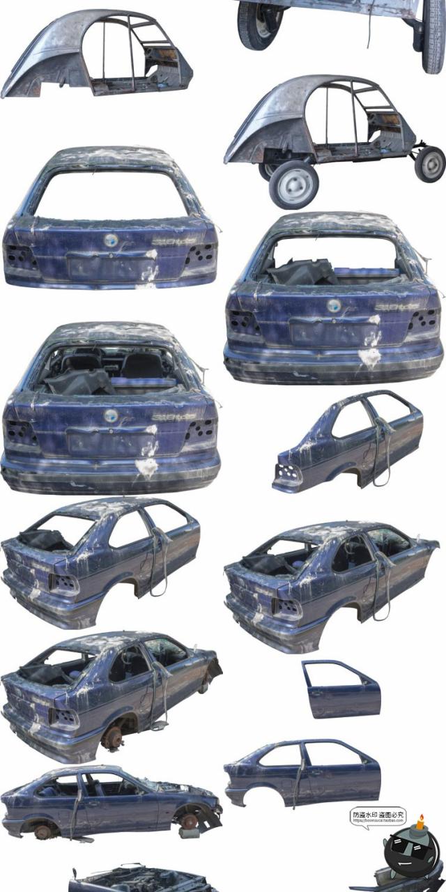图片[4]-汽车残骸毁坏车辆零件报废汽车废墟参考场景后期合成PNG免抠素材-设计猿