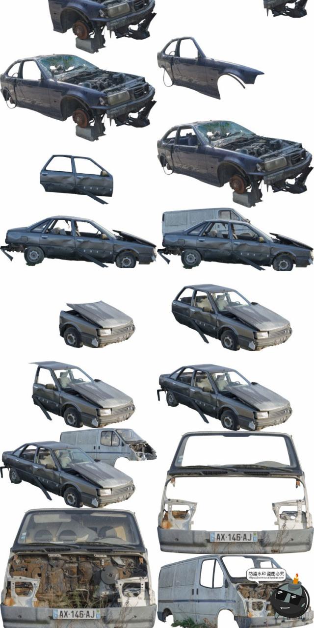 图片[5]-汽车残骸毁坏车辆零件报废汽车废墟参考场景后期合成PNG免抠素材-设计猿