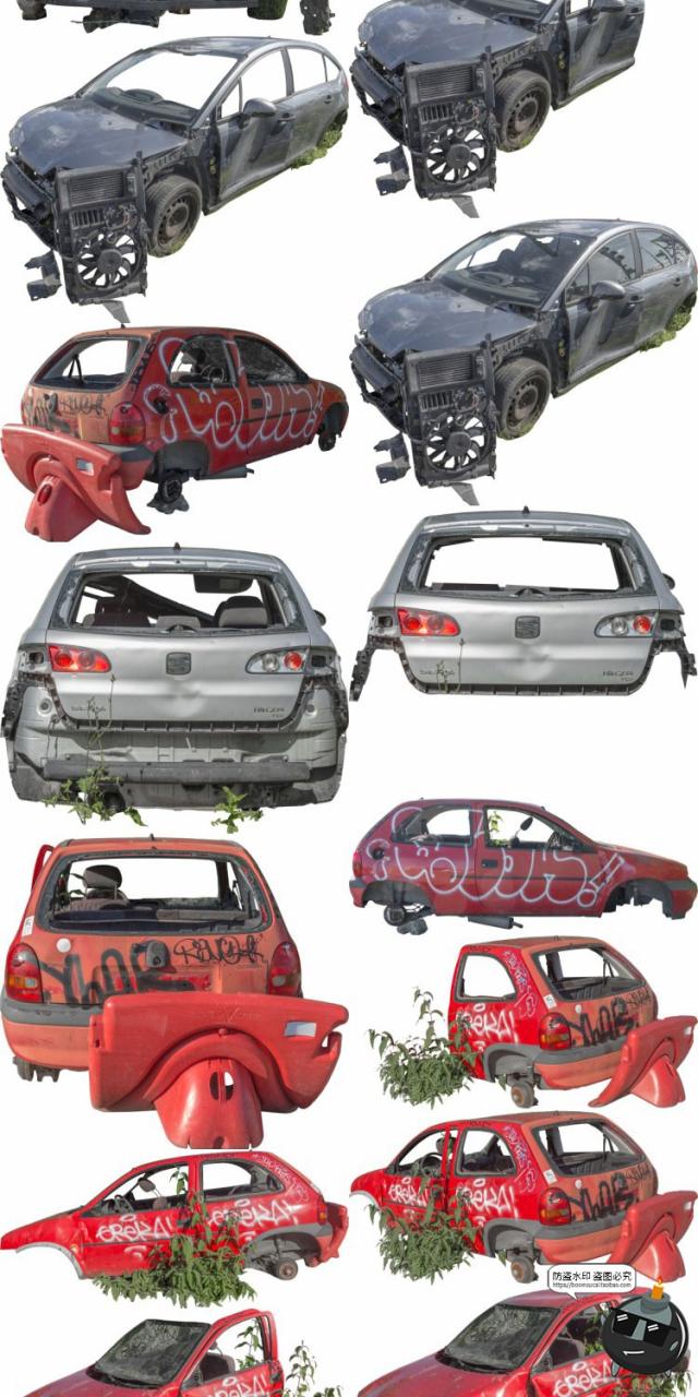 图片[8]-汽车残骸毁坏车辆零件报废汽车废墟参考场景后期合成PNG免抠素材-设计猿