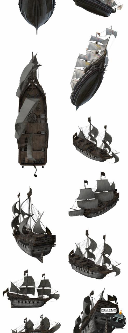 图片[2]-古老帆船木船海盗船复古幽灵诡船平面后期合成PNG免抠图片素材-设计猿