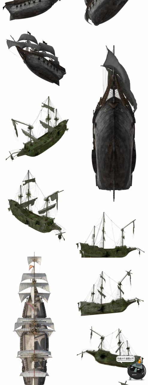 图片[3]-古老帆船木船海盗船复古幽灵诡船平面后期合成PNG免抠图片素材-设计猿