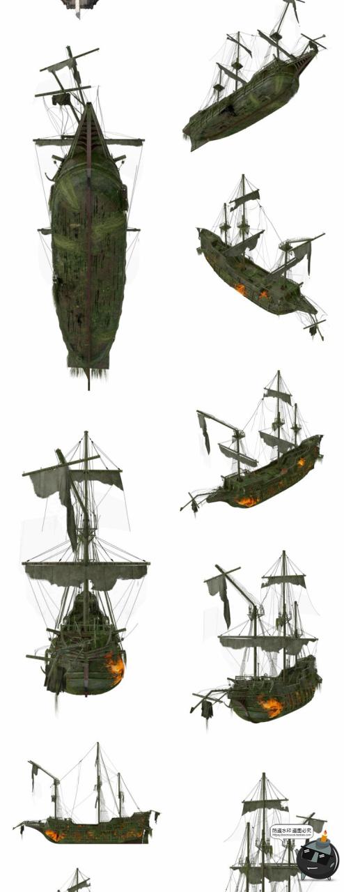 图片[4]-古老帆船木船海盗船复古幽灵诡船平面后期合成PNG免抠图片素材-设计猿