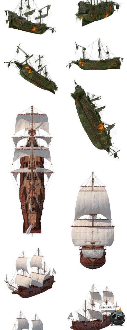 图片[5]-古老帆船木船海盗船复古幽灵诡船平面后期合成PNG免抠图片素材-设计猿