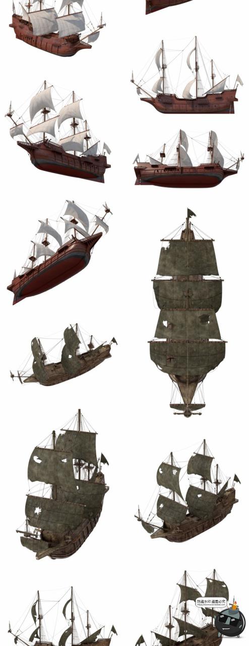 图片[6]-古老帆船木船海盗船复古幽灵诡船平面后期合成PNG免抠图片素材-设计猿