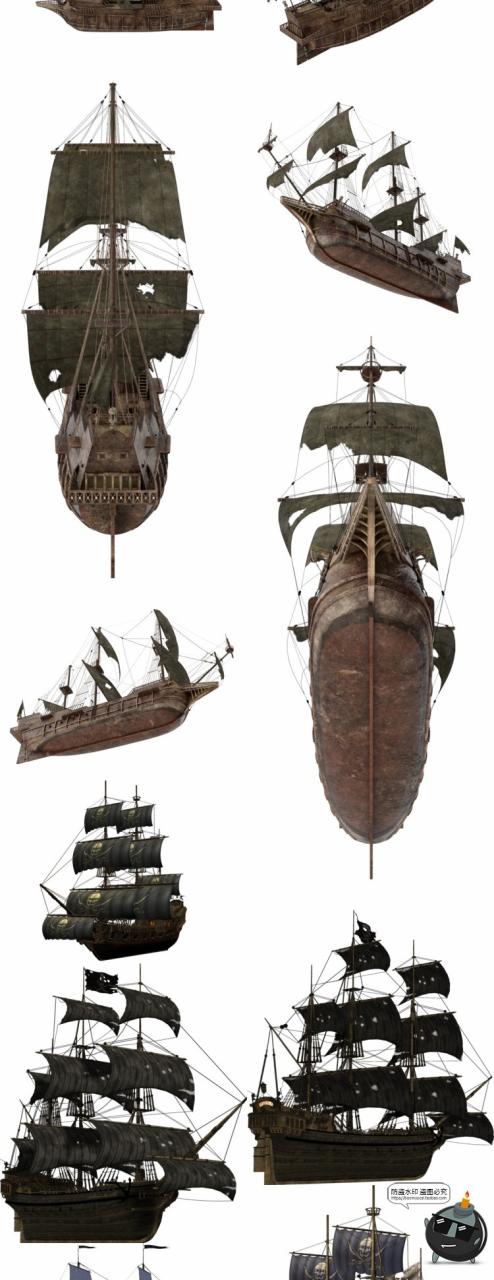 图片[7]-古老帆船木船海盗船复古幽灵诡船平面后期合成PNG免抠图片素材-设计猿