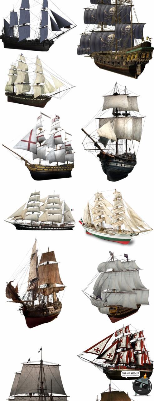 图片[8]-古老帆船木船海盗船复古幽灵诡船平面后期合成PNG免抠图片素材-设计猿