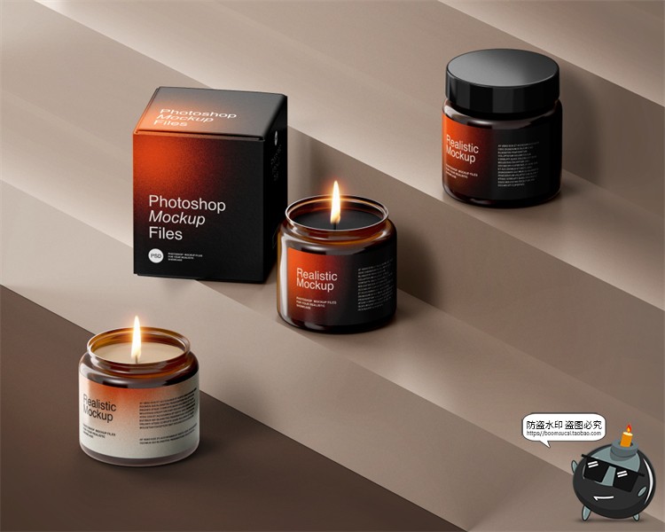 图片[2]-渐变噪点颗粒质感蜡烛灯火炷半调纸盒包装盒样机贴图PSD模板素材-设计猿