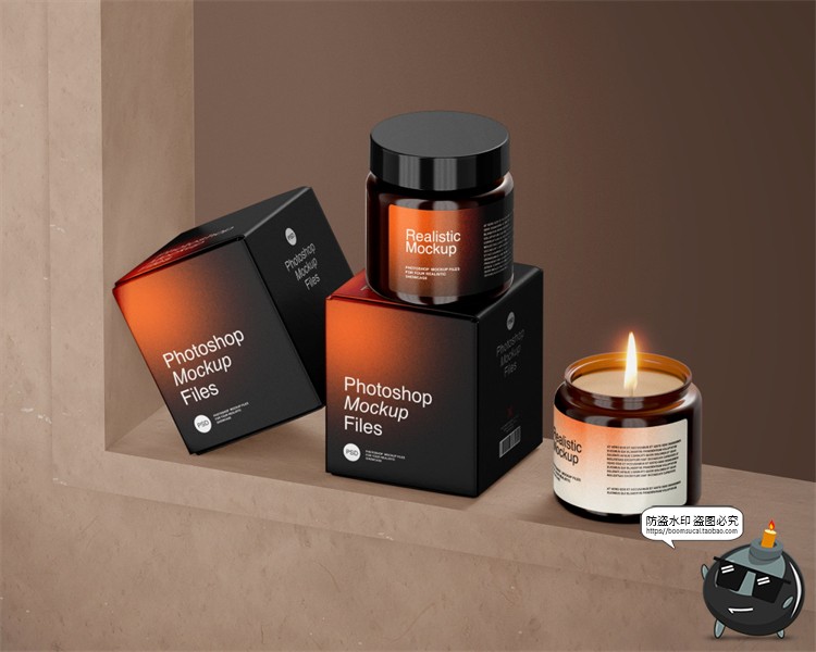 图片[3]-渐变噪点颗粒质感蜡烛灯火炷半调纸盒包装盒样机贴图PSD模板素材-设计猿