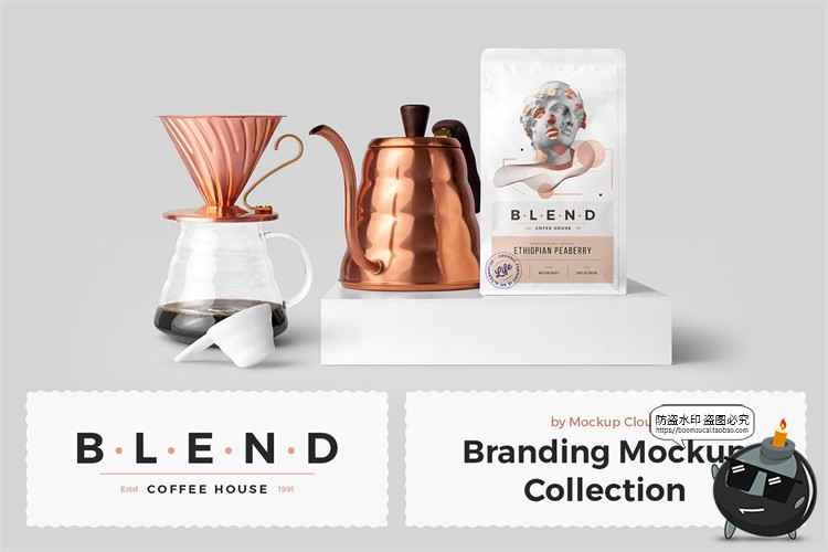 图片[1]-咖啡品牌VI提案杯子咖啡豆茶壶展示场景智能贴图样机PSD模板素材-设计猿