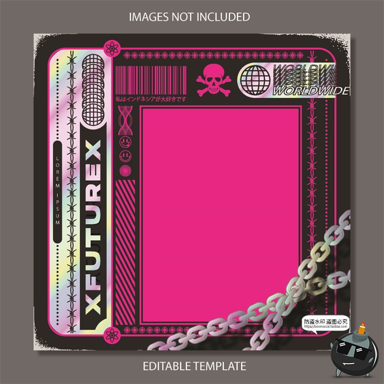 图片[1]-复古90年代赛博机能边框几何潮牌服装海报排版AI文件矢量模板素材-设计猿