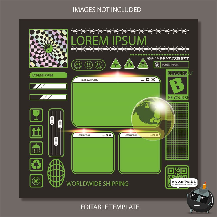 图片[2]-复古90年代赛博机能边框几何潮牌服装海报排版AI文件矢量模板素材-设计猿