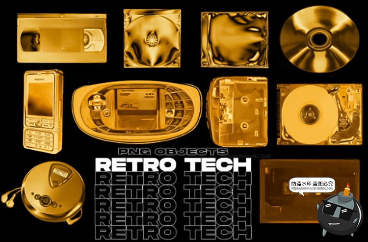 图片[2]-酸性街头复古潮流黄金金属金色3D潮牌图案PNG免抠图片剪贴图素材-设计猿