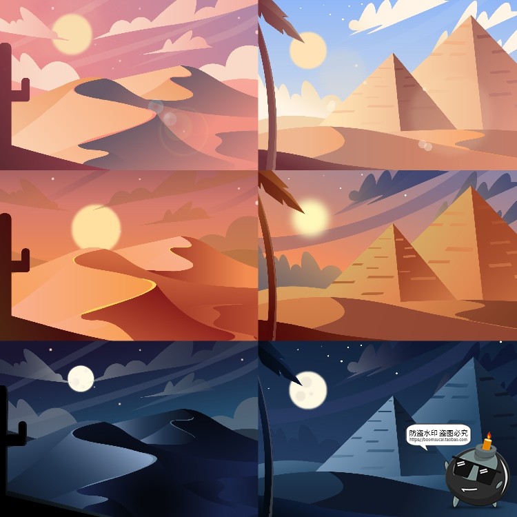 图片[3]-扁平化世界自然风景名胜景点山脉沙漠景观背景图片插画AI矢量素材-设计猿