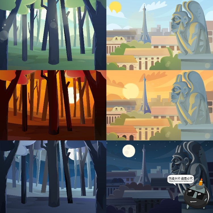 图片[4]-扁平化世界自然风景名胜景点山脉沙漠景观背景图片插画AI矢量素材-设计猿