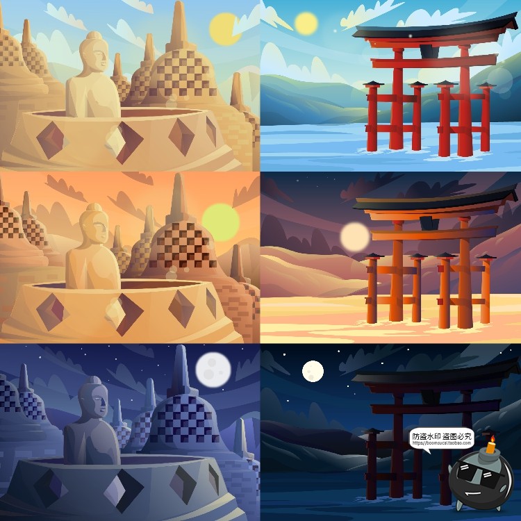 图片[6]-扁平化世界自然风景名胜景点山脉沙漠景观背景图片插画AI矢量素材-设计猿