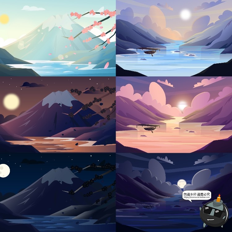 图片[7]-扁平化世界自然风景名胜景点山脉沙漠景观背景图片插画AI矢量素材-设计猿