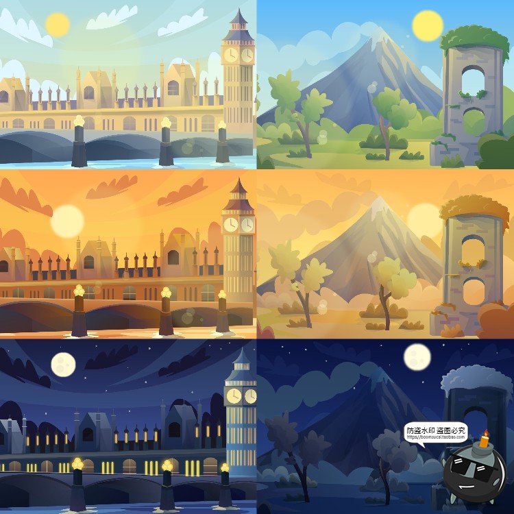 图片[9]-扁平化世界自然风景名胜景点山脉沙漠景观背景图片插画AI矢量素材-设计猿