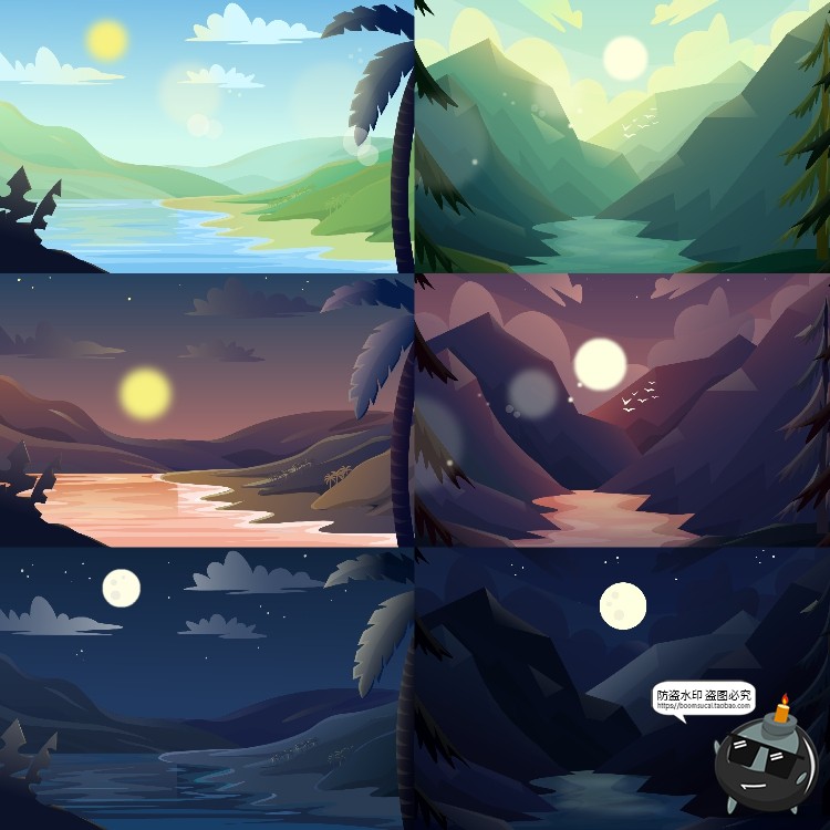 图片[11]-扁平化世界自然风景名胜景点山脉沙漠景观背景图片插画AI矢量素材-设计猿