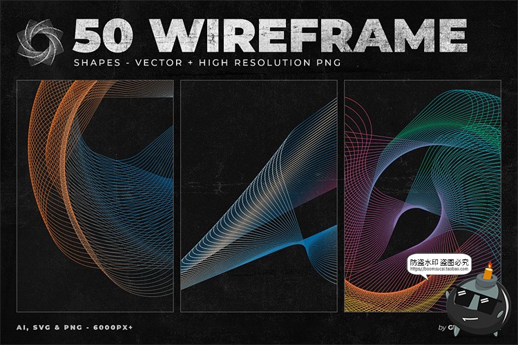 图片[1]-抽象艺术现代时尚3D网格线框线圈线条编织扭曲波浪背景底纹AI素材-设计猿