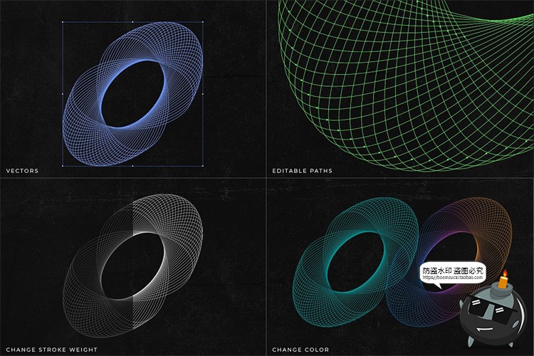 图片[3]-抽象艺术现代时尚3D网格线框线圈线条编织扭曲波浪背景底纹AI素材-设计猿