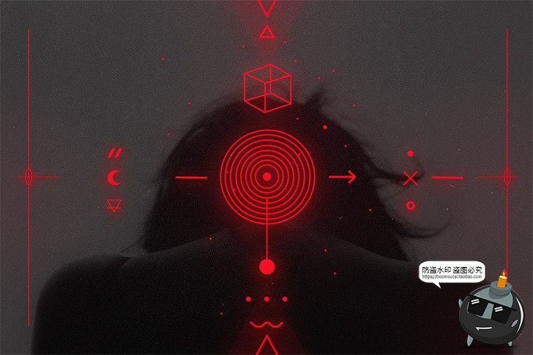 图片[1]-赛博朋克猩红色单色极简科幻未来主义形状艺术PNG免抠图PSD素材-设计猿