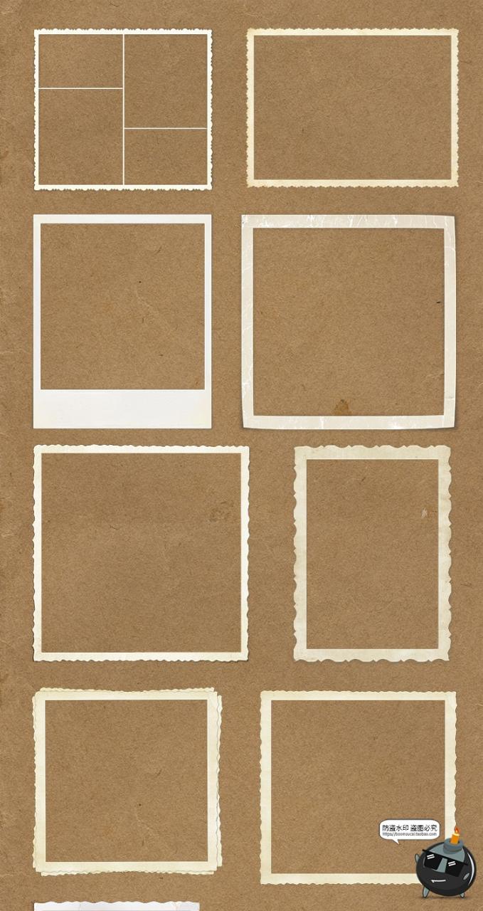 图片[1]-复古做旧纹理边框相框老照片效果透明发黄胶片外框PNG免抠PS素材-设计猿