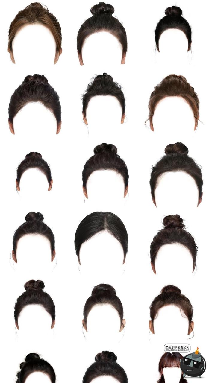 图片[3]-证件照男女发型合集韩式卷发盘发丸子头学生头发刘海后期PNG免抠PSD素材-设计猿