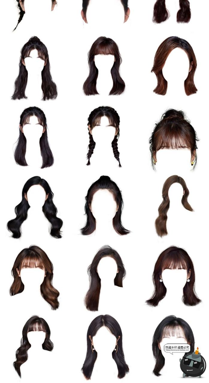 图片[4]-证件照男女发型合集韩式卷发盘发丸子头学生头发刘海后期PNG免抠PSD素材-设计猿