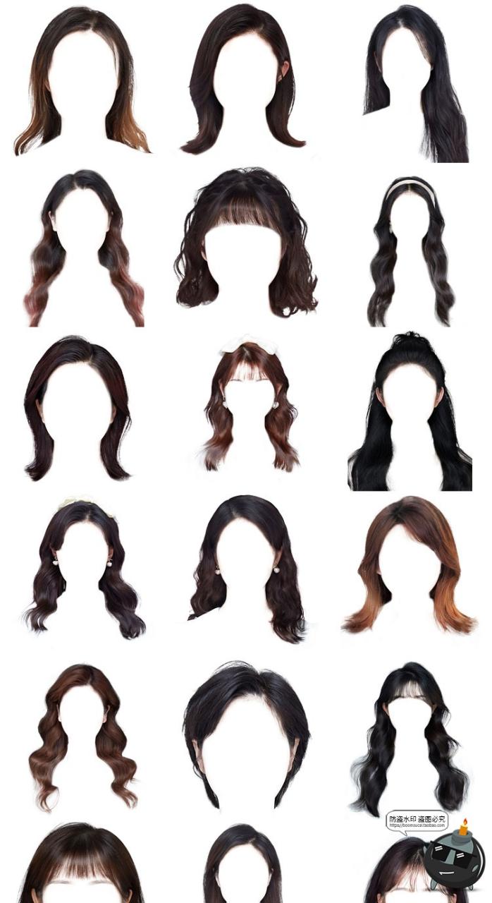 图片[5]-证件照男女发型合集韩式卷发盘发丸子头学生头发刘海后期PNG免抠PSD素材-设计猿