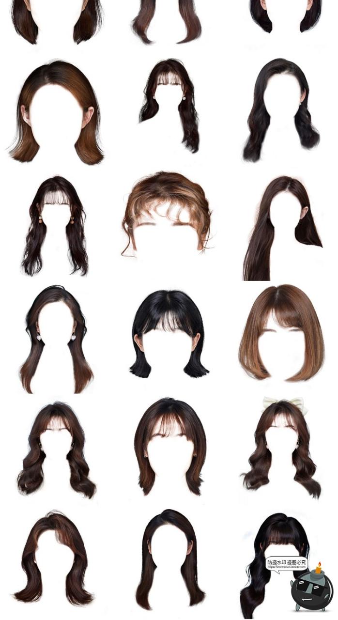 图片[6]-证件照男女发型合集韩式卷发盘发丸子头学生头发刘海后期PNG免抠PSD素材-设计猿