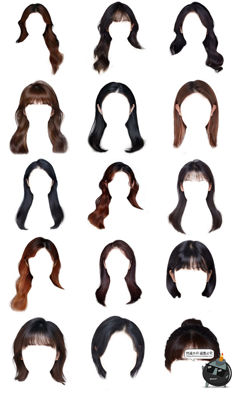 图片[7]-证件照男女发型合集韩式卷发盘发丸子头学生头发刘海后期PNG免抠PSD素材-设计猿