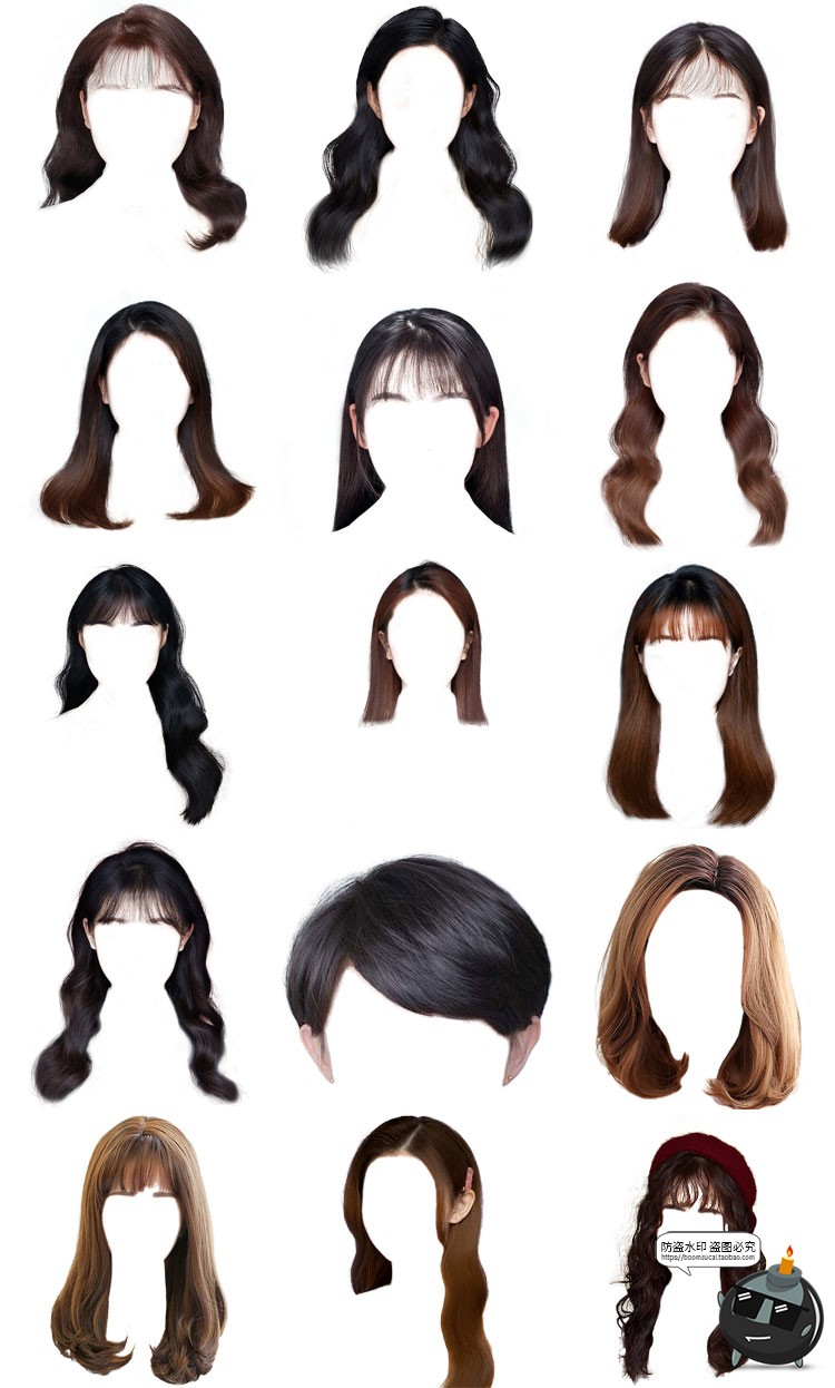 图片[8]-证件照男女发型合集韩式卷发盘发丸子头学生头发刘海后期PNG免抠PSD素材-设计猿