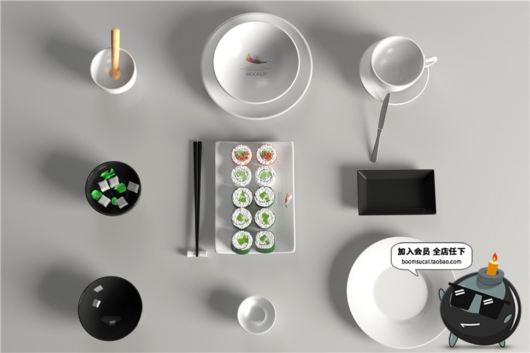 图片[13]-陶瓷餐饮盘子碗餐具智能贴图文创样机VI效果展示模板PSD设计素材-设计猿