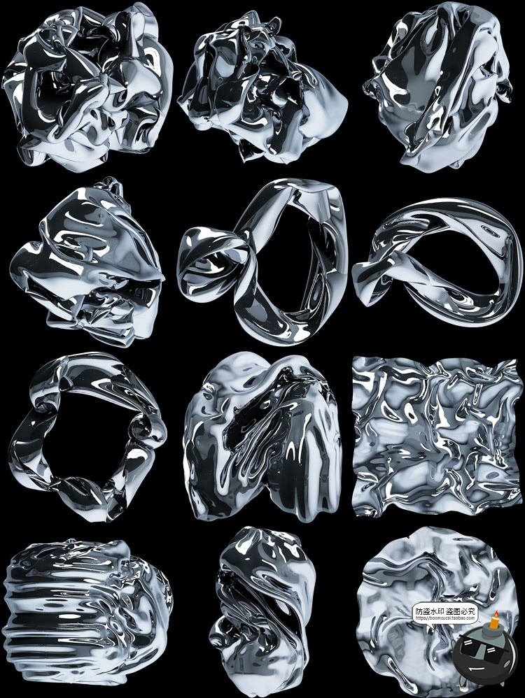 图片[2]-酸性机能抽象镀铬风金属模型球形方形物体装饰元素PNG免抠素材-设计猿