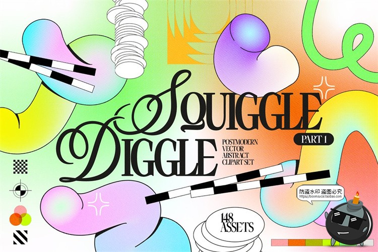 图片[1]-千禧风图形集复古Y2K渐变波浪扭曲抽象怪异涂鸦AI矢量图PNG素材-设计猿
