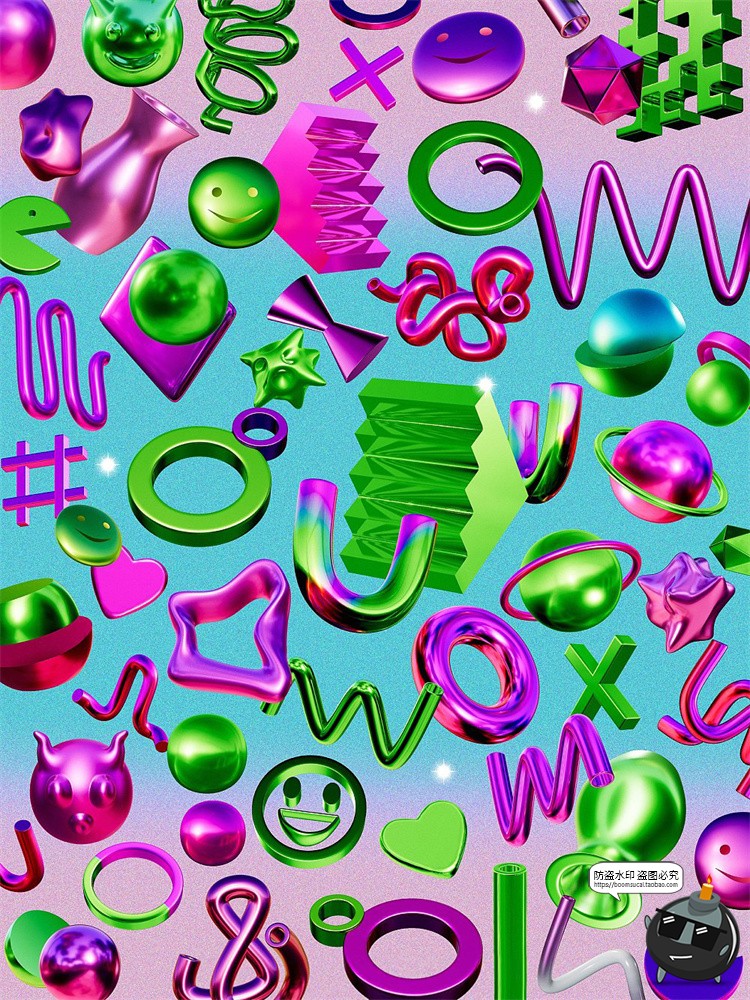 图片[9]-Y2K潮流复古3D金属抽象几何图形抽象拼贴艺术PNG免抠图片元素素材-设计猿