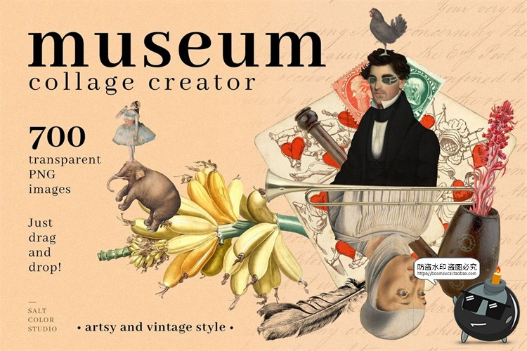 图片[1]-中世纪复古潮流绘画怀旧老照片艺术剪贴画PNG免抠插画图片素材-设计猿