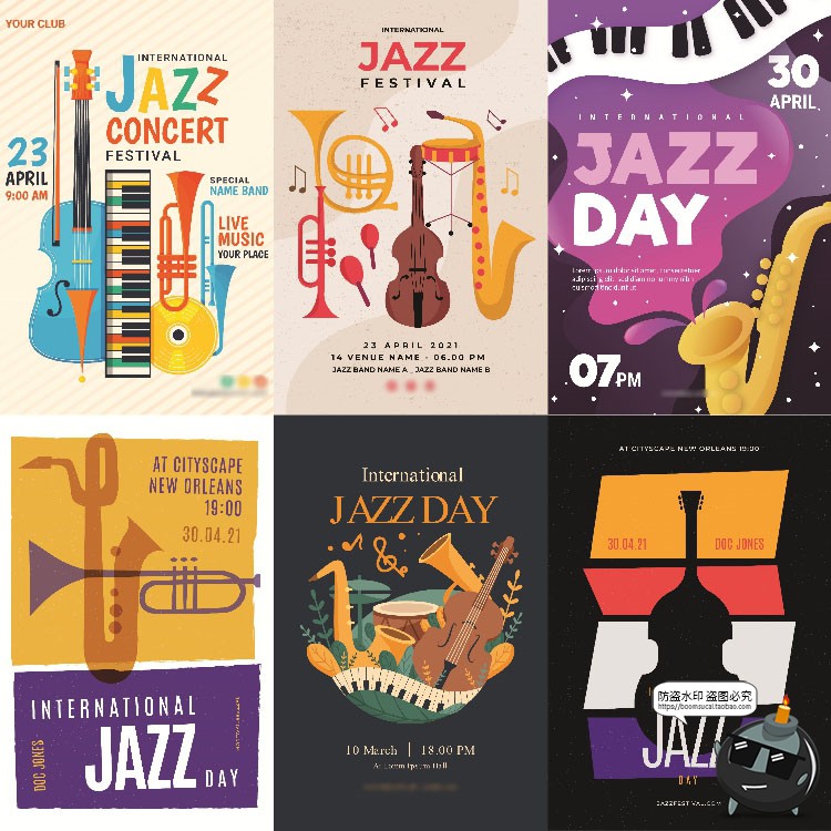 图片[1]-创意经典复古音乐会乐器爵士乐活动演出插画海报模板AI矢量素材-设计猿