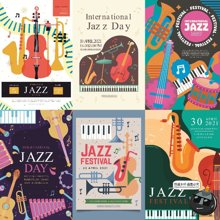 图片[2]-创意经典复古音乐会乐器爵士乐活动演出插画海报模板AI矢量素材-设计猿