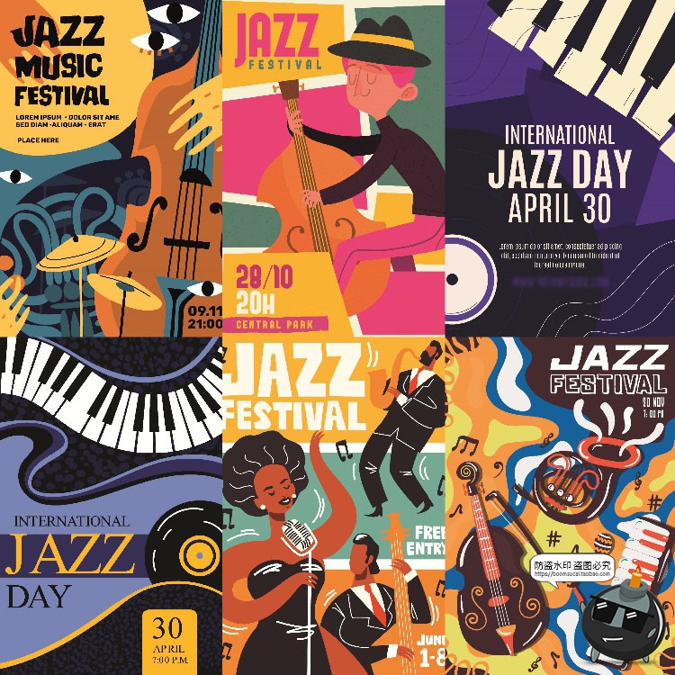 图片[4]-创意经典复古音乐会乐器爵士乐活动演出插画海报模板AI矢量素材-设计猿