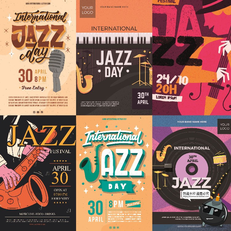 图片[6]-创意经典复古音乐会乐器爵士乐活动演出插画海报模板AI矢量素材-设计猿