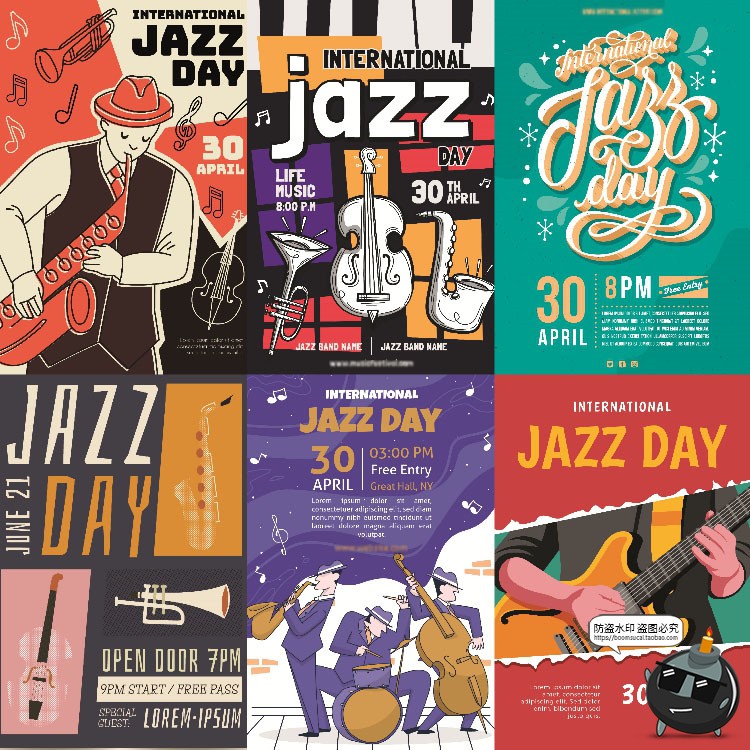 图片[8]-创意经典复古音乐会乐器爵士乐活动演出插画海报模板AI矢量素材-设计猿