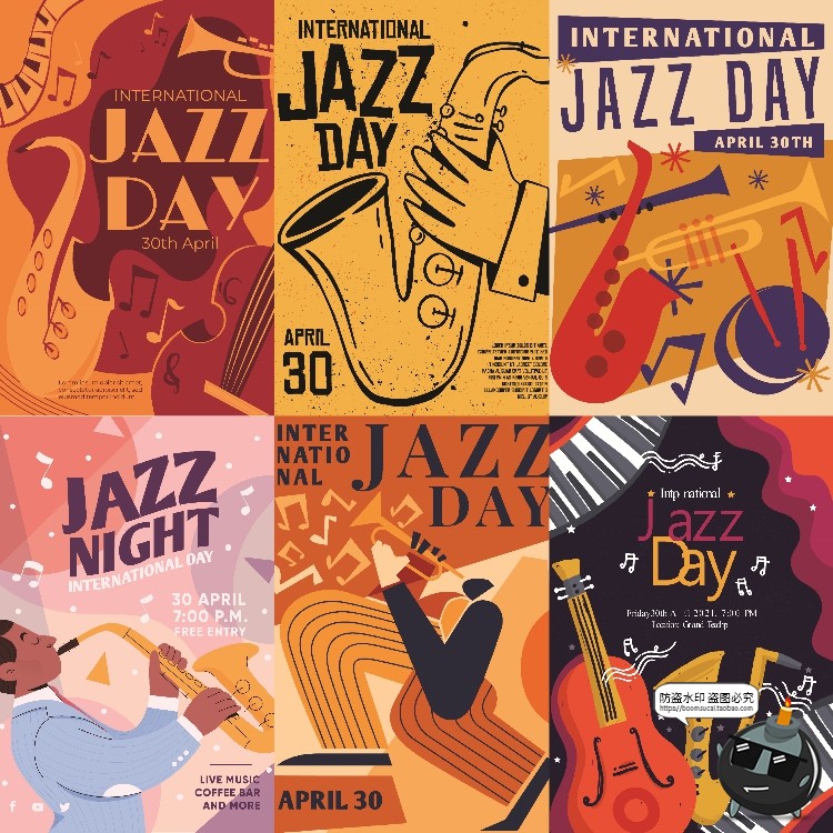 图片[9]-创意经典复古音乐会乐器爵士乐活动演出插画海报模板AI矢量素材-设计猿