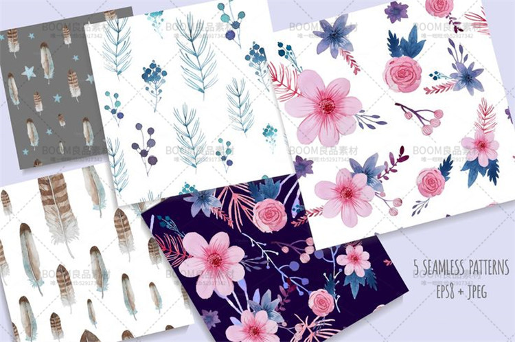 图片[1]-唯美手绘水彩花朵花环请柬卡片印刷图背景PNG免抠AI矢量设计素材-设计猿