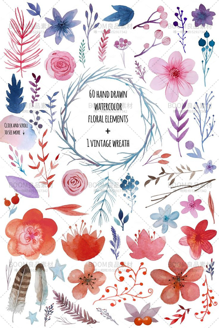 图片[4]-唯美手绘水彩花朵花环请柬卡片印刷图背景PNG免抠AI矢量设计素材-设计猿