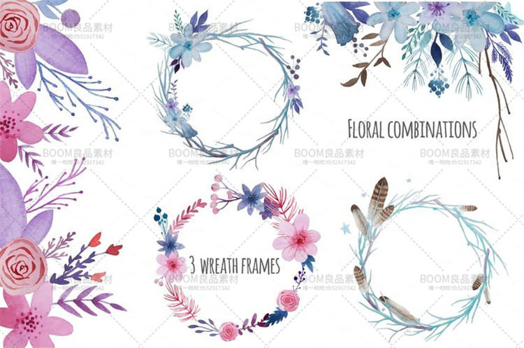 图片[5]-唯美手绘水彩花朵花环请柬卡片印刷图背景PNG免抠AI矢量设计素材-设计猿