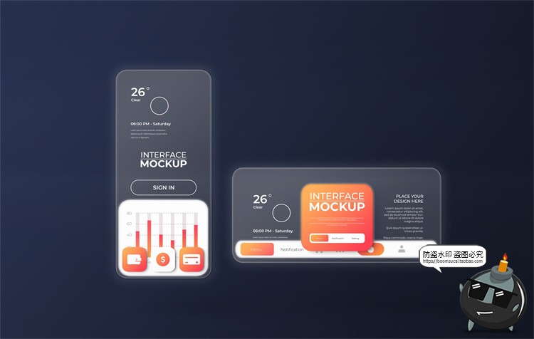 图片[10]-手机屏幕透明屏科技信息玻璃APP界面UI展示贴图样机PSD模板PS素材-设计猿