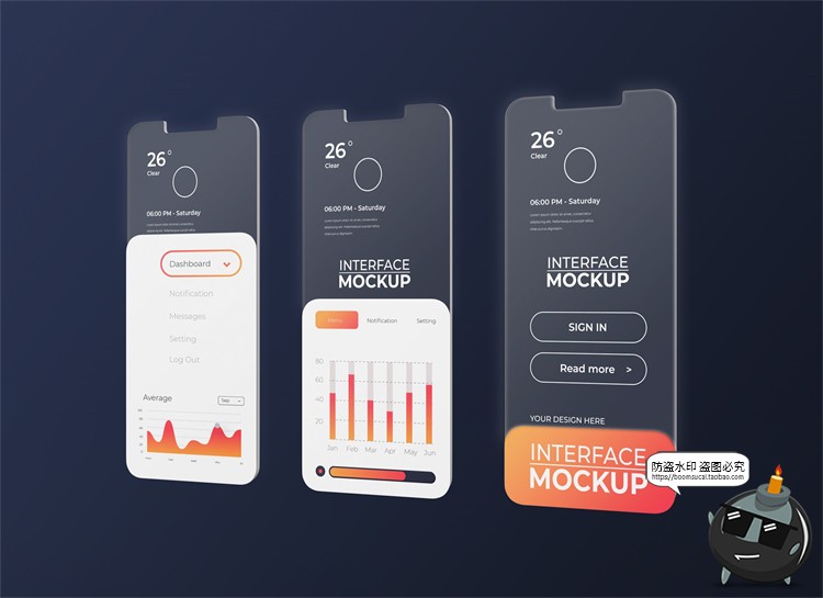 图片[12]-手机屏幕透明屏科技信息玻璃APP界面UI展示贴图样机PSD模板PS素材-设计猿