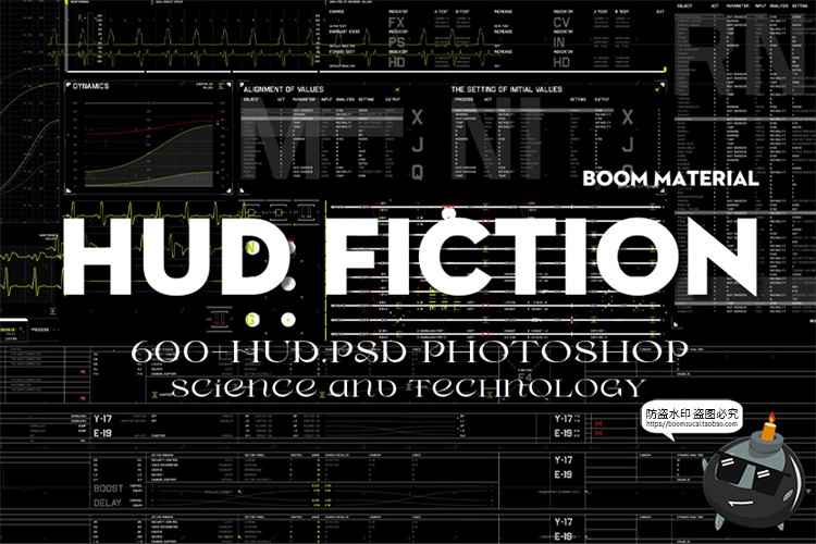 图片[1]-科幻未来赛博朋克HUD机能数据机械可视化显示仪表盘PSD模板PS素材-设计猿