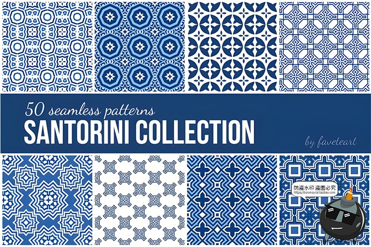 图片[1]-蓝白色几何对称图形经典外包装印花平铺图案AI矢量JPG图片素材-设计猿